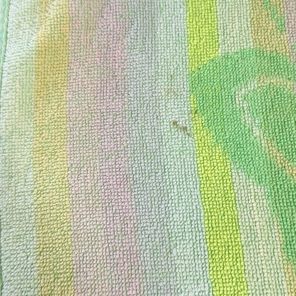 VTG Eaton Butterfly Bath Towel Pastel Green Pink Yellow Striped Y2K Cottagecore